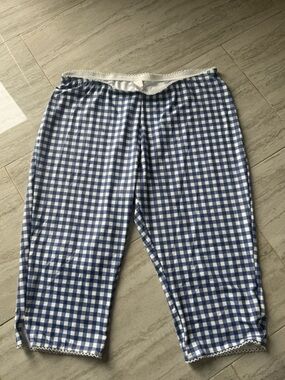 Blue and White Gingham Style Capris